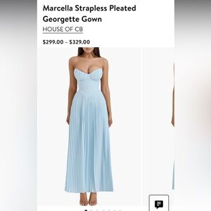 House of CB Pale Blue Marcella Strapless Pleated georgette Maxi Gown